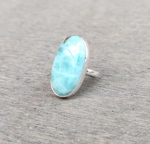 Larimar Ring Oval Larimar Ring Sterling Silver Ring Blue Stone Jewelry Handmade Ring Wholesale Supplier - Product Image 3