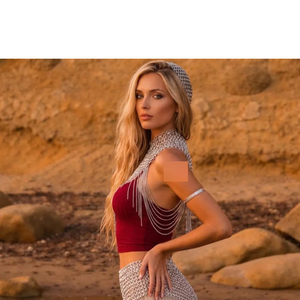 Silver Plated Chainmail <b>Top</b> with Fringe Detail <b>Red</b> <b>Crop</b> <b>Top</b> Fashion Armor Wear for Women Metal Craft Jewelry Style - Product Image 5