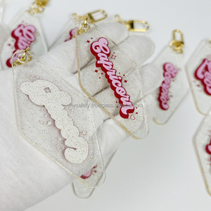 Low MOQ Customized Vintage Acrylic Diamond Heart Carabiner Hotel Motel <b>Keychain</b> <b>Personalized</b> Fashion Trend Gravure Printing - Product Image 4