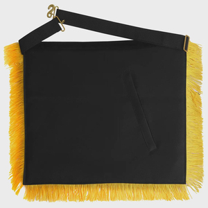 Tablier maçonnique personnalisé en cuir noir avec franges jaunes, broderie couleur unie, col en V, application de badge à coudre sur vêtement - Product Image 3