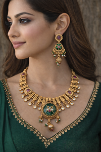 Parure de bijoux ethniques indiens traditionnels plaqués or pour femme, en laiton avec pierres et travail Meenakari, idéale pour mariages, anniversaires et cadeaux de fête - Product Image 2