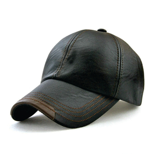 <b>Black</b> Sheepskin Leather Baseball Cap Adjustable Unisex Sporty Waterproof Embossed Four Seasons Breathable Flat Brim Style - Product Image 3