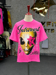 Camiseta Personalizada con Estampado Gráfico Extra Grande para Hombre, Algodón, Estilo Urbano, Estampado Alien Vintage, Cuello Redondo, Fabricante OEM - Product Image 4