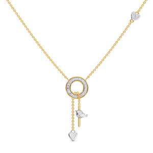 Collier en diamant avec breloque oiseau et cœur, cadre circulaire scintillant et élégant accent de l'amour suspendu - Product Image 1