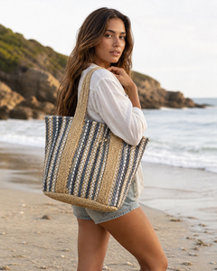 Sac fourre-tout vintage bohème en jute à deux poignées avec motif lettres pour femme, ouverture supérieure, idéal pour la plage estivale et l'usage quotidien durable - Product Image 5