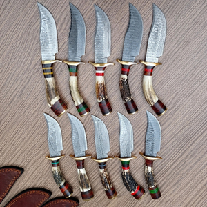 ชุดมีดล่าสัตว์ดามัสกัสคุณภาพสูงทำมือ ด้ามจับทำจากเขาสัตว์ ใบมีดแบบ Fixed Blade พร้อมปลอกหนัง จำหน่ายจำนวนมาก - Product Image 2