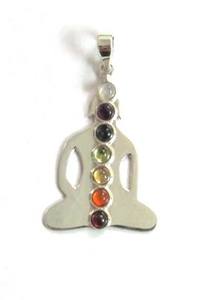 Pendentif chakra en agate gravé de style vintage avec cristaux de guérison colorés pour cadeau de méditation traditionnel d'équilibre énergétique - Product Image 3