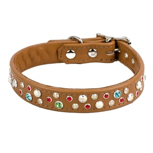 Handmade Exclusive Leather Dog Collar With 4Colored Combo Crystal <b>Studs</b> Decoration Top Indian Supplier Saman Exports - Product Image 3