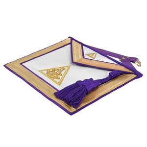 Tablier de Cérémonie Ancien Conseil des Maîtres avec Bordures Dorées et Broderie Machine Violette - Product Image 3