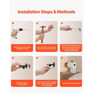 Portarotolo da parete in acciaio inossidabile di alta qualità, antiruggine, compatibile con rotoli mega, con viti per il fissaggio - Product Image 6