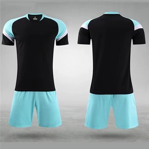 Ensemble de maillot de foot bleu pour homme, polyester respirant, tenue d'entraînement, taille adulte, manches courtes avec accents bleu marine et vert fluo - Product Image 3