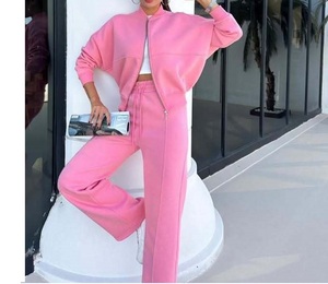 Ensemble de survêtements 2 pièces pour femmes, sweat-shirt zippé, pantalon de survêtement à jambes larges, tenue décontractée - Product Image 1