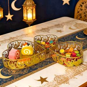 Plateau de service en fer forgé motif lune creuse, idéal pour desserts, bonbons et collations, spécial Ramadan Mubarak - Product Image 3