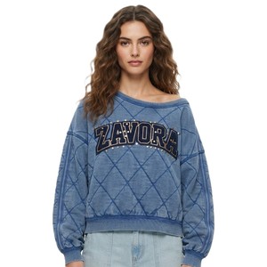 Sudaderas con cuello redondo de algodón grueso con efecto vintage, pedrería y bordados, estilo oversize, para invierno - Product Image 1