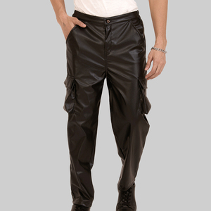 2026 New Design Lightweight High Elastic Waist Casual Breathable Waterproof <b>Leather</b> <b>Pants</b> Plus Size Customized <b>Men's</b> for Online - Product Image 4