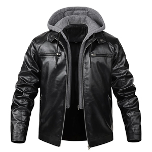 Nouvelle Veste Décontractée Homme Tendance 2026 en Cuir Véritable avec Capuche Amovible, Col Montant et Logo Frontal, Style Moto Streetwear - Product Image 2