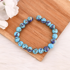 Natural Turquoise & Purple <b>Amethyst</b> Copper Gemstone Beaded 925 Sterling Silver <b>Bracelet</b> for Women Handmade Unisex Jewelry Gift - Product Image 2