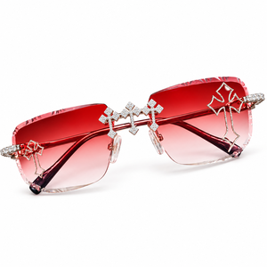 Gafas de Sol Personalizadas con Cristal Rojo Antireflejo, Montura de Acero Inoxidable con Diseño Cruzado y Adornadas con Moissanita, Estilo Hip Hop para Hombre - Product Image 1