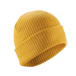 Yellow Ribbed Beanie Hat Unisex Adult Casual <b>Winter</b> <b>Cap</b> 100 Acrylic Knitted Solid Color Warm Headwear - Product Image 5