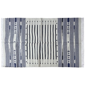 Alfombra de tejido plano a rayas Beige moderna hecha a mano, algodón indio teñido vegetal Natural personalizado de proveedor de confianza - Product Image 2