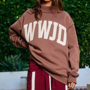 WWD Luxury Cotton Fleece <b>Mock</b> <b>Neck</b> Crew <b>Neck</b> Sweatshirt Custom Chenille Letter Embroidery Greek Sorority Apparel - Product Image 2