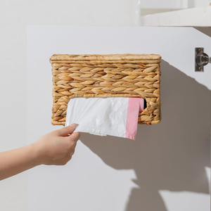 Handmade Farmhouse Style Rectangular Water Hyacinth Storage <b>Basket</b> for Trash Bag Plastic Bag Holder for Kitchen Made in Vietnam - Product Image 3