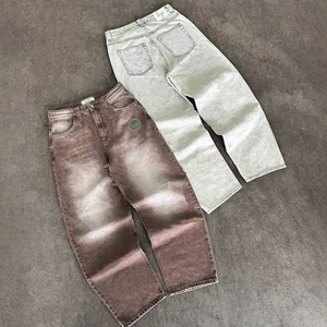 Top Seller Women Baggy Loose Fit <b>Jeans</b> With Front Logo Rhinestone <b>Work</b> Fashionable Loose Fit Women Baggy <b>Jeans</b> - Product Image 4