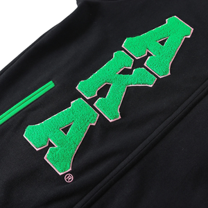 AKA Black Fleece Letterman <b>Jacket</b> Unisex Size Black Green Pink Varsity Style Full Zip Casual Premium Outerwear - Product Image 6
