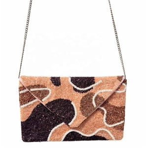 New Arrival Abstract Glass Beaded Clutch Purse Elegant Handmade <b>Evening</b> <b>Bag</b> with Chain Stylish Designer Handbag For Party - Product Image 1