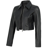 Veste en cuir véritable pour femme, coupe ajustée, style motard, en peau de mouton souple, zippée, streetwear de luxe, noire
