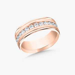 Bagues de mariage pour hommes 8 mm en or massif 14 carats avec diamants de laboratoire taille ronde sertis en canal, demi-éternité minimaliste empilable, vente en gros - Product Image 3