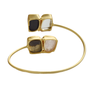 Bracelet manchette ajustable en laiton vintage plaqué or 18K/24K avec pierres semi-précieuses, design géométrique, bijou cadeau pour femme - Product Image 3