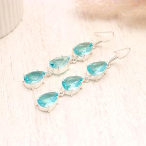 “Aquamarine Quartz Teardrop <b>Earrings</b> 925 Sterling <b>Silver</b> <b>Dangle</b> <b>Earrings</b> Pear Cut Blue Gemstone Handmade Jewelry Wholesale - Product Image 4