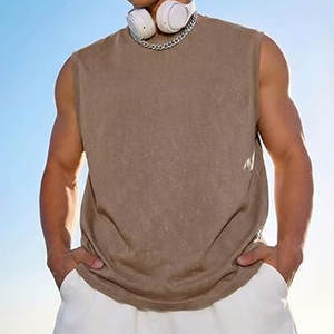 Débardeurs en coton pour hommes, décontractés, effet délavé, coupe ample, légers et respirants, pour l'entraînement et la plage en été - Product Image 5