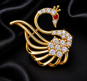 Broches de Cisne de Plata de Ley 925, Hechos a Mano con Piedras Preciosas, Broche Delicado de Animal Unisex, Joyería Chapada en Oro - Product Image 6