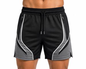 Pantalones Cortos Deportivos para Hombre, Ecológicos, Color Negro Grisáceo, de Secado Rápido, con Cordón Ajustable, Cintura Media, con Bolsillos con Cremallera, Ropa Deportiva - Product Image 2