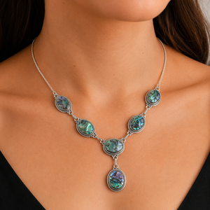 Natural <b>Abalone</b> <b>Shell</b> Statement Necklace for Women 925 Silver Rose & Yellow Gold Plated Handmade Boho Jewelry Gift for Women - Product Image 1
