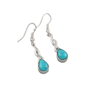 925 Sterling <b>Silver</b> Turquoise Birthstone <b>Dangle</b> <b>Earrings</b> for Women Handmade Teardrop Drop Twisted Style <b>Earrings</b> - Product Image 2