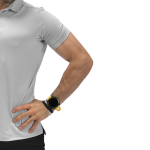Polo pour homme gris acier en tissu gaufré, léger, en polyester et élasthanne, respirant, anti-humidité, coupe ajustée, pour le golf et les loisirs - Product Image 5