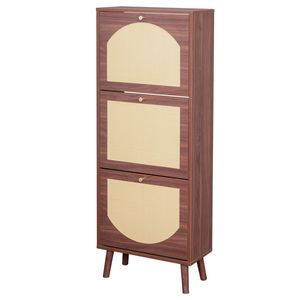 Scarpiera Moderna a 3 Cassetti con Coperchio in Rattan 54x24x135 cm Marrone in Truciolato - Design Salvaspazio - Product Image 4