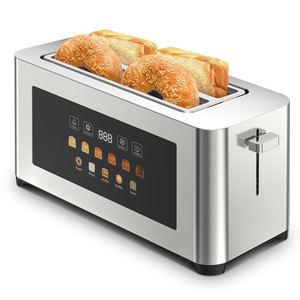 Ultra Wide 4-Piece Dual Control Silver <b>Toaster</b> 1.5 Inch LED Touchscreen Display Features 4 Slots Bread Machine - Product Image 1