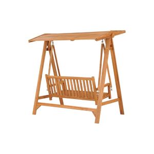 Solid Teak Wood Contemporary Hanging Chair with Sunshade Roof 3-Seater Patio <b>Swing</b> Bench Four-Legged <b>Frame</b> - Product Image 6
