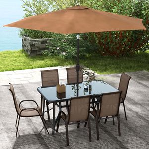 Set di Mobili da Esterno in Marrone Chiaro a 8 Pezzi con Ombrellone da 2,7 m, Tavolo e Sedie da Pranzo per Ospedali e Impianti Sportivi - Product Image 2