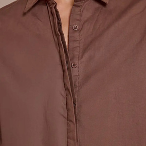Hot Selling Women's Classic Brown Poplin Button <b>Down</b> Shirt Full Sleeve Turn-<b>down</b> Collar Solid Color Regular Fit Summer Shirts - Product Image 5