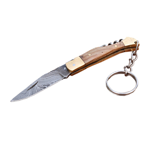 Herramienta de Bolsillo con Anillo de Sujeción, Accesorio para Llevar al Aire Libre, Cuchillo Llavero Hecho a Mano en Damasco, Hoja Plegable Pequeña y Duradera - Product Image 1