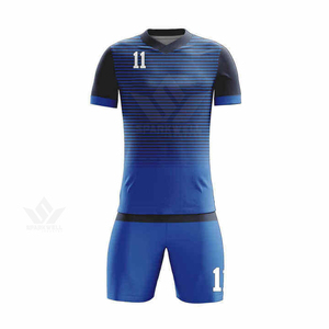 Maillot de football personnalisé pour homme, bleu et noir rayé, sublimé, manches courtes, respirant, polyester, numéro de joueur 11, équipe de football - Product Image 2