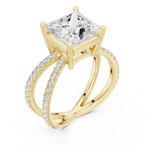 Anillos Clásicos de Compromiso, Boda y Aniversario con Doble Aro, Diamante Cultivado en Laboratorio IGI de Corte Princesa de 3.5 CT E VS1, Anillo de Oro Sólido de 14K - Product Image 3