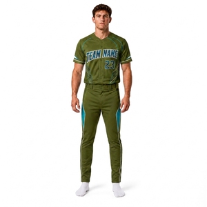 Ensemble Maillot et Pantalon de Baseball Personnalisé pour Homme – Tenue de Sport Sublimée Entièrement Boutonnée, Performance Optimale, Nom d'Équipe, Vert Teal 23, Athlétique - Product Image 1