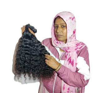 Extensiones de cabello humano virgen crudo 100%, paquetes rizados de templo indio, Color negro, proveedor de tejido sin enredos, cinta rizada ondulada - Product Image 1