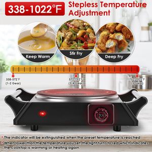 1000W Electric Single Burner Portable RV Hotplate Countertop Hot Stove with 5 Temperature Stepless Adjustments for <b>Camping</b> - Product Image 2
